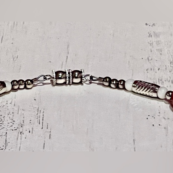 Red, Silver and White Handmade Jasper Beaded Bracelet - Picture 6 of 6